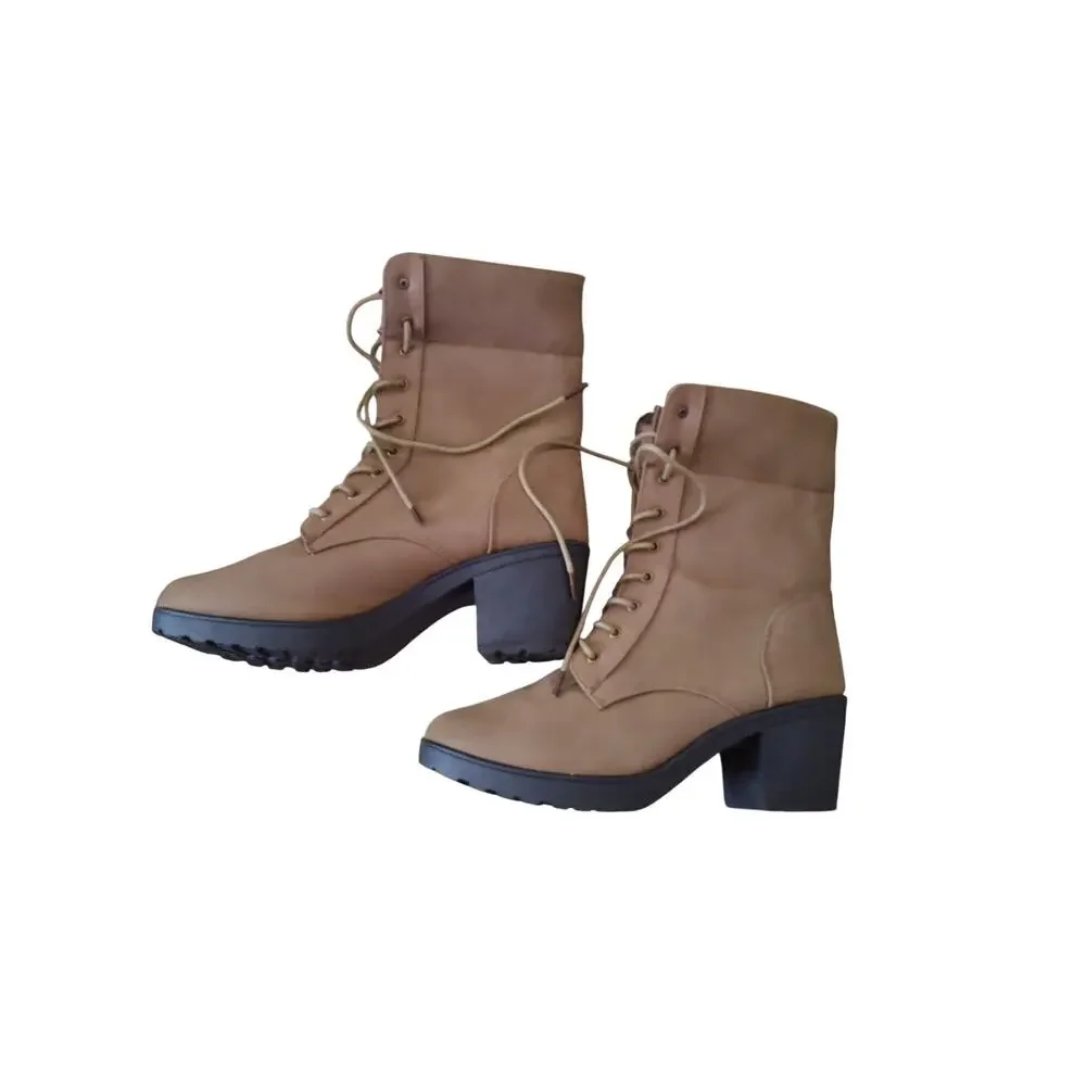 Ashley Blue RiRi Tan Vegan Ankle Boots‎ Women’s Size 11 Lace Up Booties Lace up